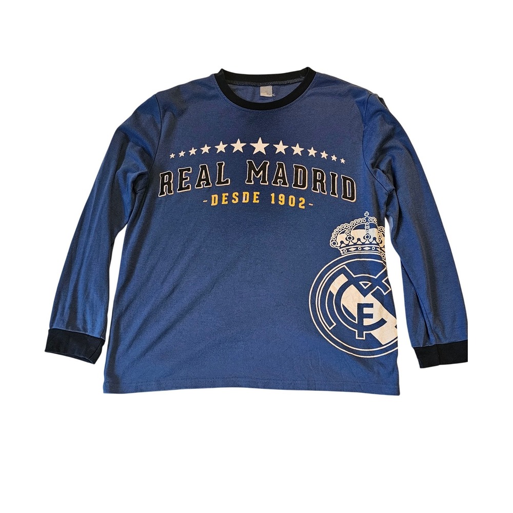 Real Madrid CF Mens Long Sleeve Soccer Graphic T-Shirt Blue Crew Neck Desde 1902